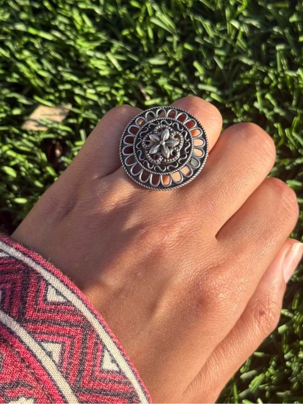 New | Indian Flower Oxidized Adjustable Ring